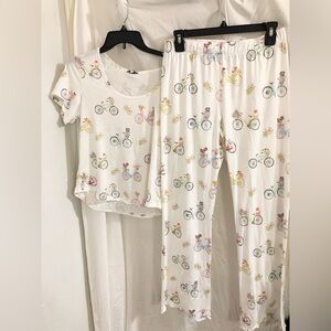 PJ Salvage‎ puppies in bicycle flower baskets ivory pajamas set size medium new